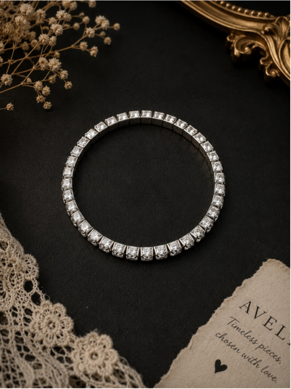 Vintage Silver-Tone Rhinestone Stretch Tennis Bracelet